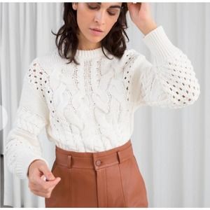 & Other Stories Chunky Cable Knit Fisherman Sweater Size Medium White